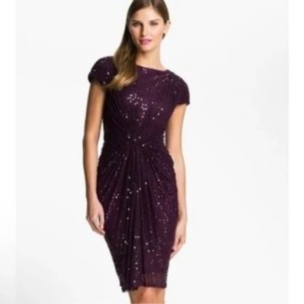 Tadashi Shoji Deep Purple Sequin Midi Dress